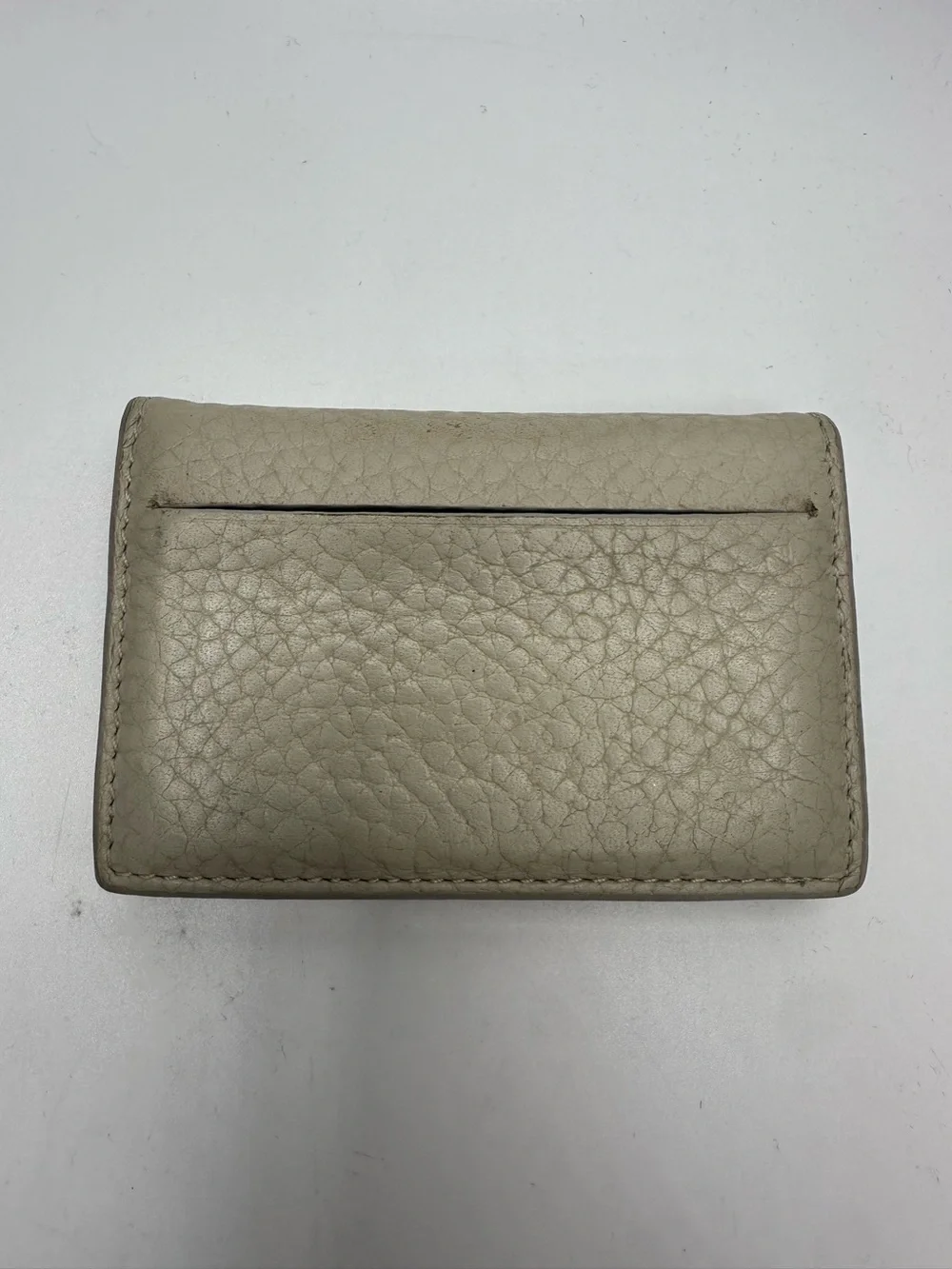Dagne Dover Pebbled Leather Accordion Credit Card Case Holder Wallet Beige Gray